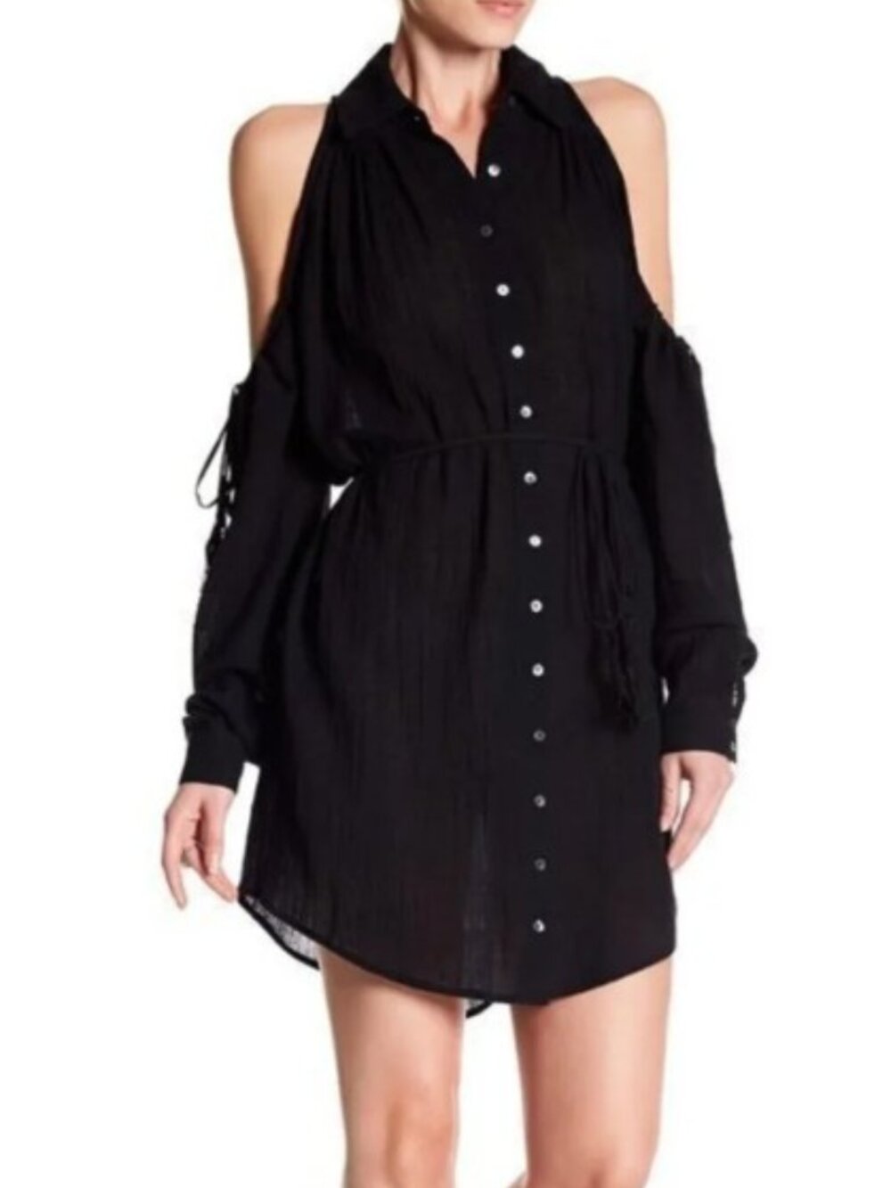 Haute Hippie Black Cold Shoulder Shirt Dress S
